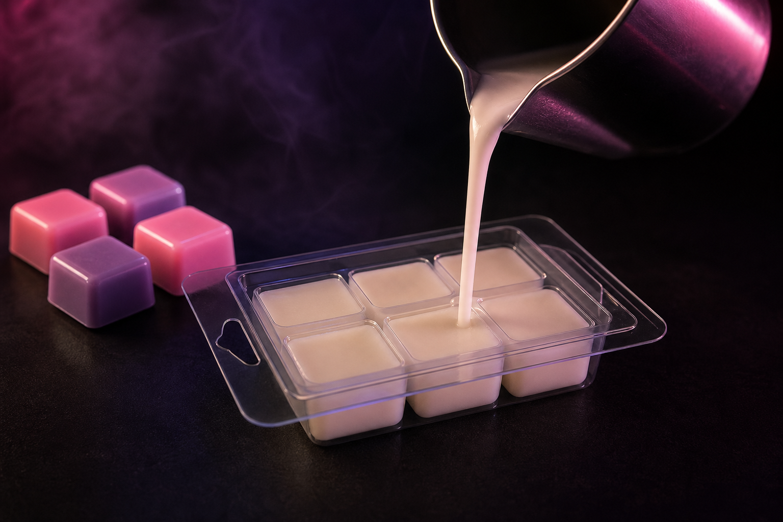 Hand-poured wax flowing into a melt tray