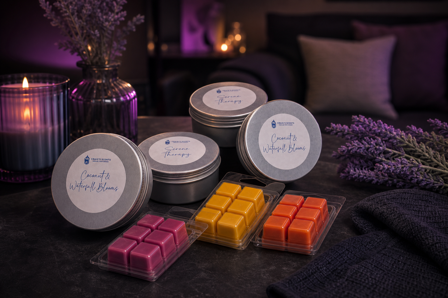 Craig's Scents tins and melts styled at home